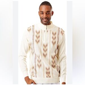 Stacy Adams Zip Up Sweater Vertical Arrow Jacquard Cream Holiday Business XXL